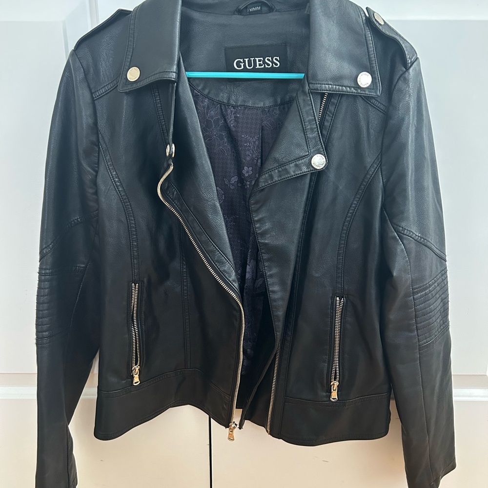 Guess Women's Black Leather Moto Jacket